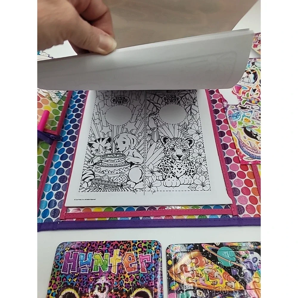 2022 Lisa Frank Tri-fold Case Puzzles Stickers Coloring Book Set Lot